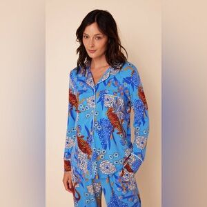 The Cat’s Pajamas Tigress Pajama Top XS Blue Tiger Print Luxury Sleepwear